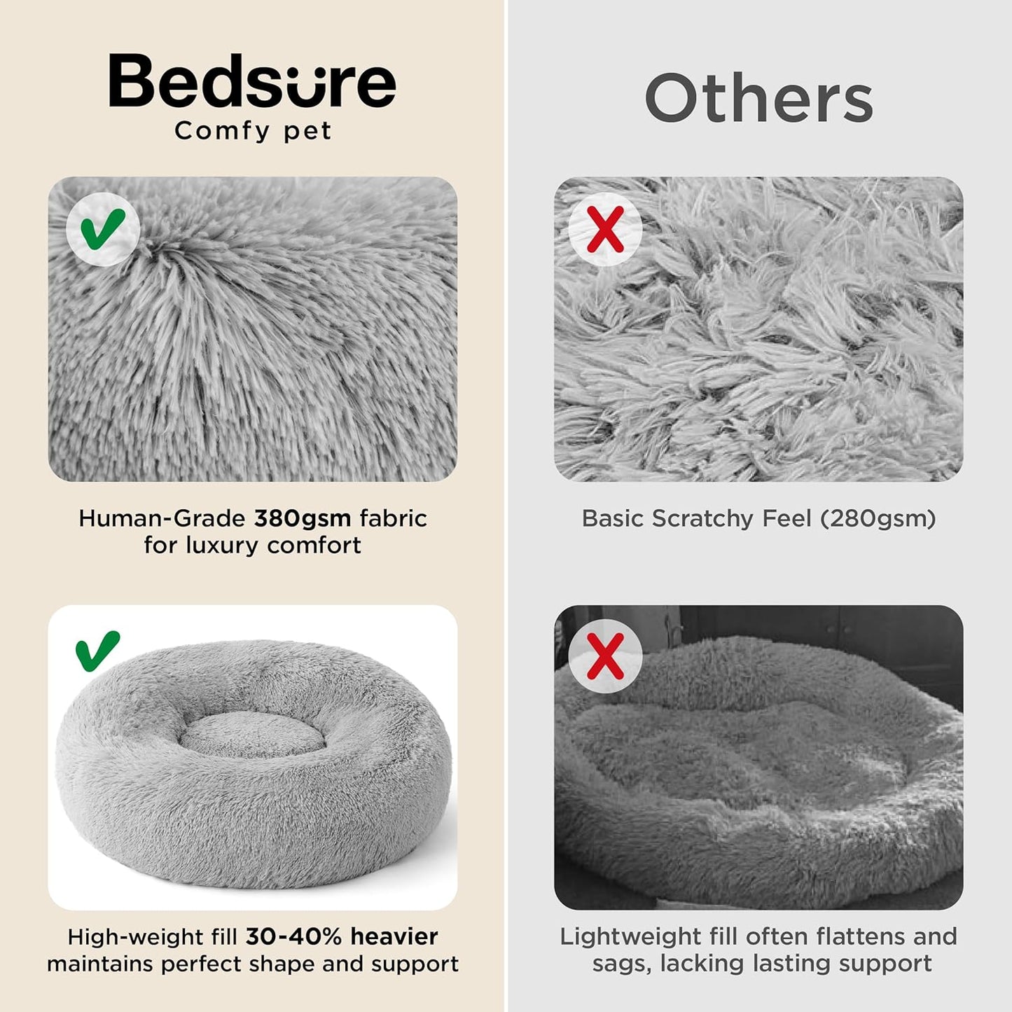 Bedsure Calming Dog Bed Medium Size Dog - Donut Washable Medium Pet Bed, 30 inches Anti-Slip Round Fluffy Plush Faux Fur Cat Bed, Fits up to 45 lbs Pets, Camel