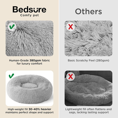 Bedsure Calming Dog Bed Medium Size Dog - Donut Washable Medium Pet Bed, 30 inches Anti-Slip Round Fluffy Plush Faux Fur Cat Bed, Fits up to 45 lbs Pets, Camel