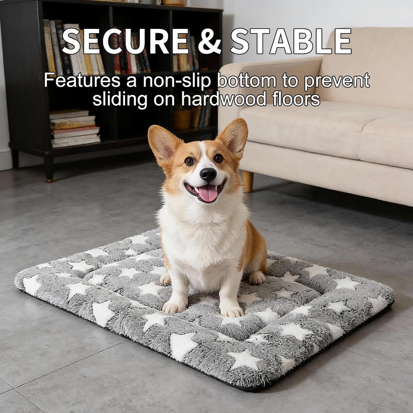 Dog Bed Mat, Reversible Crate Pad & Cute Dog Bed - Machine Washable Kennel Mat with Ultra Soft for Small Dogs (Cool/Warm), 24" x 18", Grey&Star