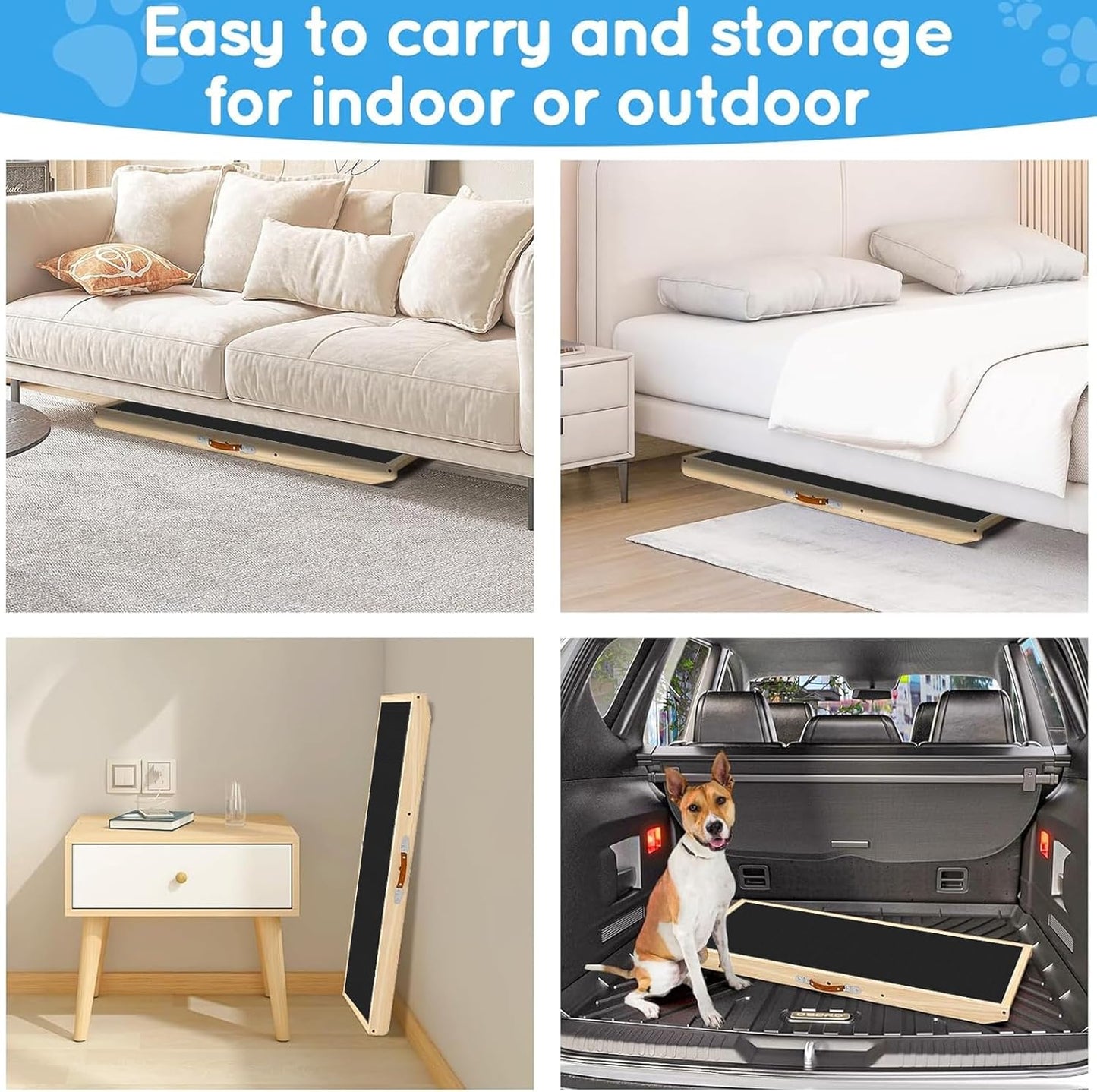 Dog Ramp for Couch with Non-Slip Silicone Mat, 39" Wooden Pet Ramps for Small Dogs, Hold up to 100lb, Adjustable Height from 11.41" to 20.47", Portable Stable Pet Step for Sofa Stairs