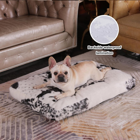 Bedfolks Waterproof Dog Crate Bed, Plush With Removable Washable Cover, Faux Fur Crate Pad for Medium Dogs, Fluffy Kennel 29"x21", Dark Grey