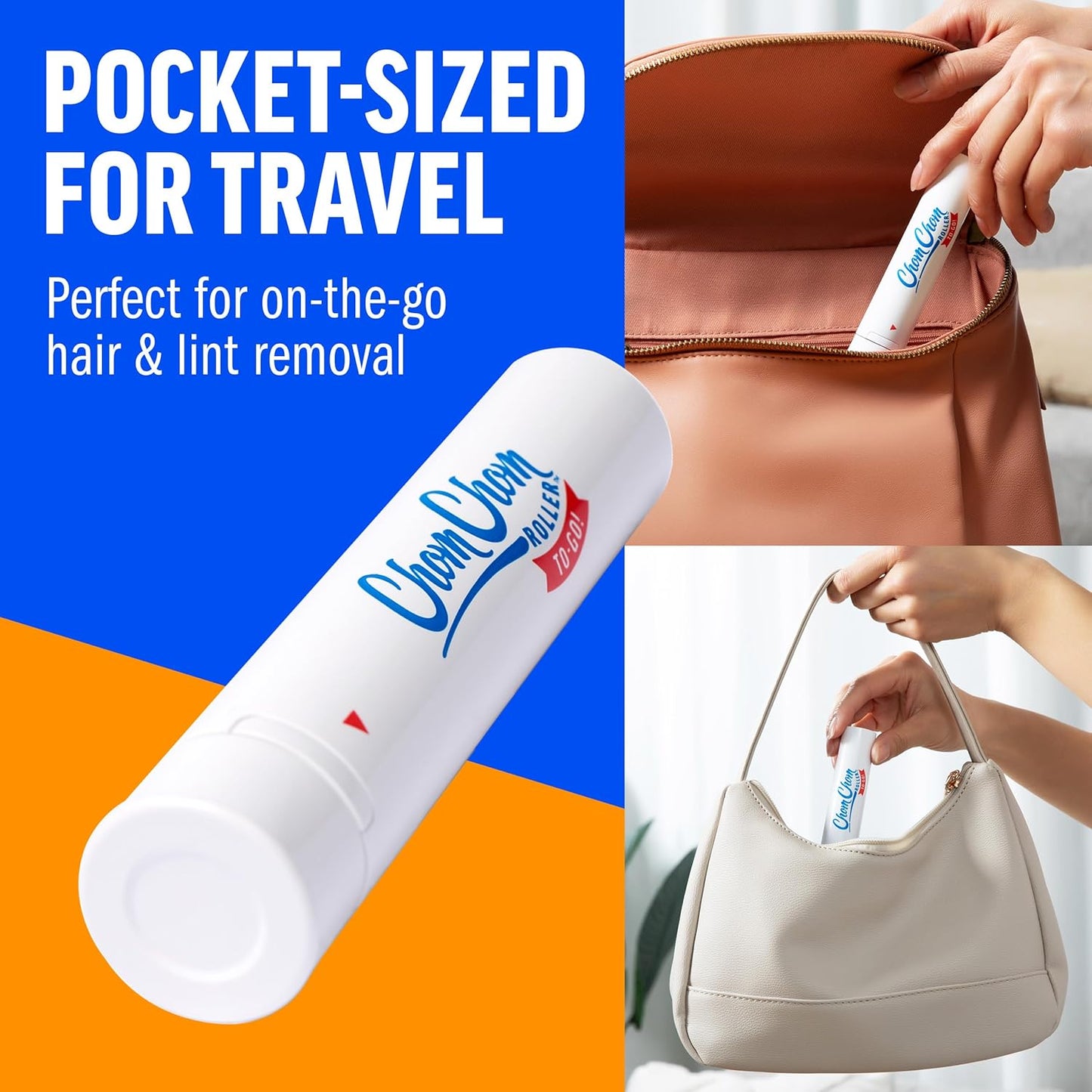 ChomChom Roller Reusable Lint Roller Pet Hair Removal Tool for Clothes, Couches, Cars,Travel - Cat Dog Hair Remover, Compact, No Sticky Refills Needed (Travel Roller)