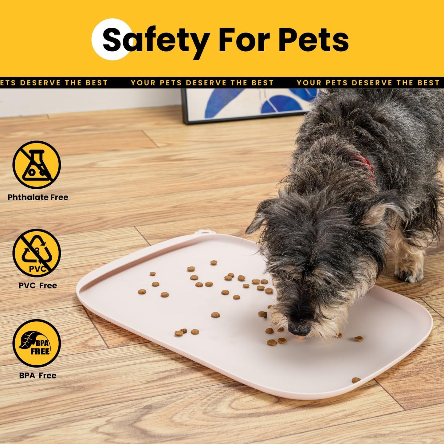 Conlun Dog Food Mat,1/2 Inch Raised Edges Cat Feeding Mat,BPA-Free Silicone Pet Mats for Floor Waterproof,Rubber Placemats for Food and Water Bowls(Natural Tan,18.9"x11.8")