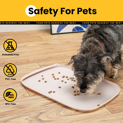 Conlun Dog Food Mat,1/2 Inch Raised Edges Cat Feeding Mat,BPA-Free Silicone Pet Mats for Floor Waterproof,Rubber Placemats for Food and Water Bowls(Natural Tan,18.9"x11.8")