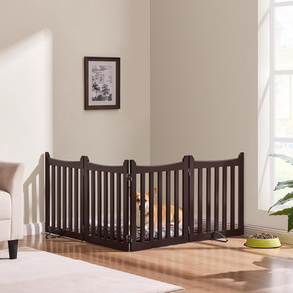 Yaheetech 36" H Extra Tall Freestanding Pet Gate 4-Panel Wooden Dog Fence with 2 Support Feet Folding Dog Gate for Indoor, Stairs, Doorways, Halls, Kitchen Wooden Pet Barrier White, 79.5" L x 36" H