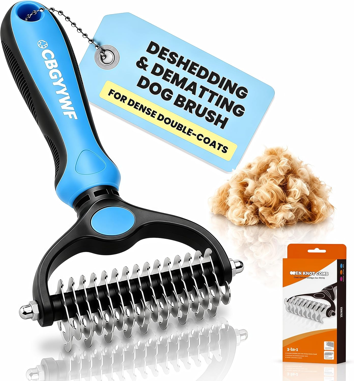 2026 New Double-Sided Deshedding Dematting Tool, Undercoat Rake for Dogs & Cats, Extra-Wide Dog Grooming Brush & Deshedder Comb for Long Hair (Blue)