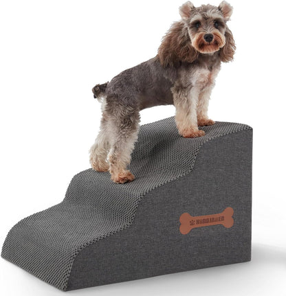 Dog Stairs for Small Dogs and Cats, 2 Steps Pet Stairs to Get on Couch Sofa and Chair, Indoor Non-Slip Balanced Portable Pet Step, High-Density Foam Ramp with Removable Washable Cover, Grey（11.8" H）