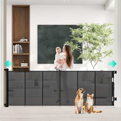 AGESISI Retractable Baby Gate Extra Wide, 149” Wide x 41” Tall Mesh Dog Gates for Stairs & Doorways, Pet Dog Fences One-Hand Operation Child Safety Gate for Indoor or Outdoor, Easy Installation, Black
