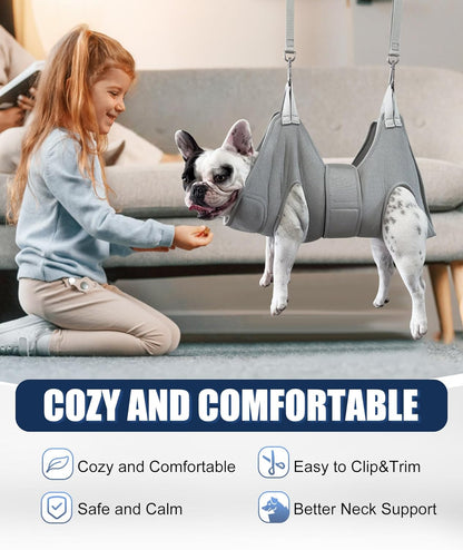 Kkiimatt Dog Grooming Hammock Harness, Small Dog Groming Sling, Gray Dog Hanging Harness for Nail Trimming,Dog Nail Clipping Hanger Restraint Holder