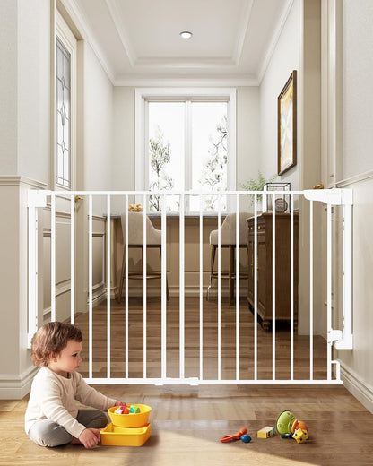 Cumbor 29.2–43" Baby Gate for Stairs, Hardware Mounted (Drill Required), Expandable No Bottom Bar Dog Gate, Auto Close Extra Wide Walk Thru, Pet & Toddler Proof Gate, Top & Bottom of Stairways(Black)