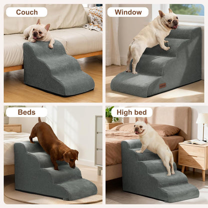 Aodisman Dog Ramp and Stairs for Small Dogs & Cats,3-Step Pet Stairs for Couch Sofa and Chair,Indoor Anti-Slip Dog Stairs for Old Cats and Puppy,Beige