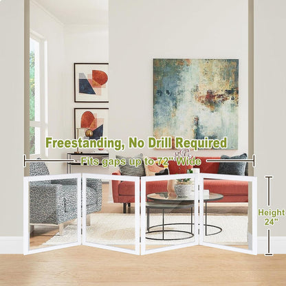LZRS Clear Dog Gate for Indoor Use - Transparent Pet Fence with Solid Hardwood and Plastic Board, Stylish & Durable freestanding Pet Gate for Doorways, Stairs and Hallways-2 Panel Cherry