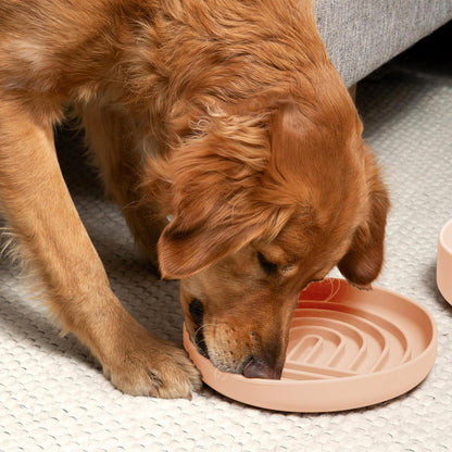 Should We Go? Slow Feeder for Dogs & Puppies, The Slowdown Bowl Silicone Slow Eating, Modern Lick Mat Design, Reduces Gulping, Fits 2 Cups, 7.5” Across x 1.5” Tall, Mealtime Challenge, Medium-Blush