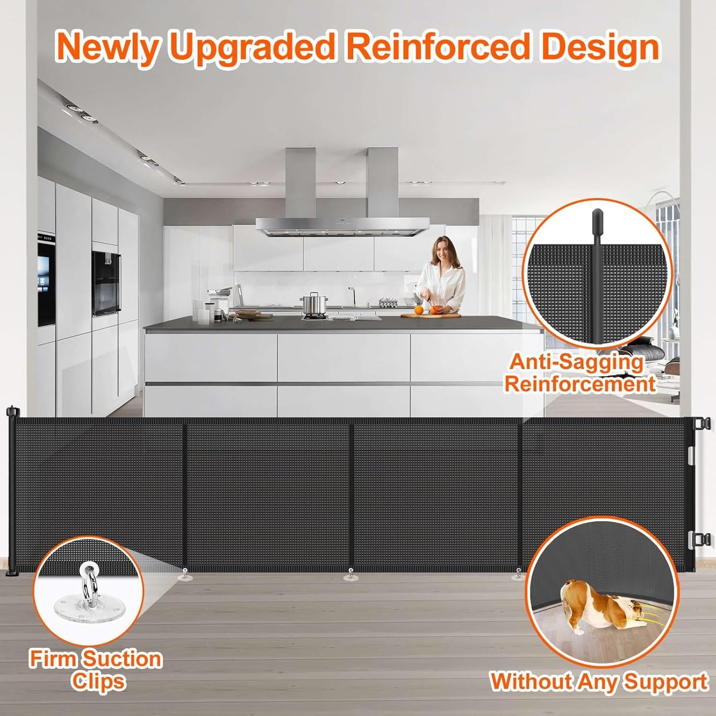 Upgrade 120 inch Retractable Baby Gates, EZIGO Extra Wide Baby Gate for Large Opening Extra Long Mesh Gate for Kids or Pet Dog Gate Child Safety Gate for Stairs Hallways Doorway Indoor Outdoor, Gray