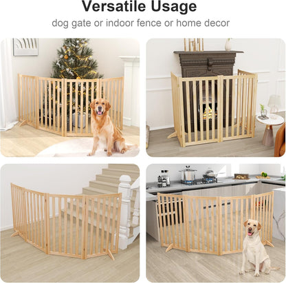 36" Height Extra Tall Freestanding Pet Gate, Solid Wood Folding Safety Fence Wooden Dog Gate with 2 PCs Support Feet Ideal for Stairs, Doorways, Halls, Kitchens, Heavy Duty Gates, 3 Panels, Oak
