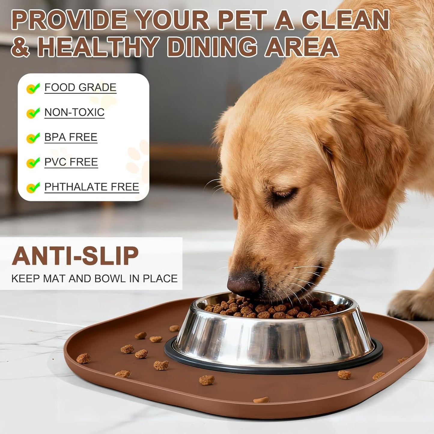 Small Silicone Pet Food Mat with Raised Edge for Food and Water Bowl, Square Dog Feeding Mats, Cat Food Trays for Floor Waterproof, Rubber Tray for Dogs and Cats, 12 x 12 x 0.7 Light Olive Green