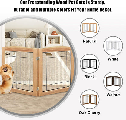 LZRS 2-Panel Freestanding Foldable Wood Dog Gate – Solid Wood & Steel Wire, Chew-Resistant Pet Barrier for Indoor Use, Ideal for Small to Medium Dogs, White