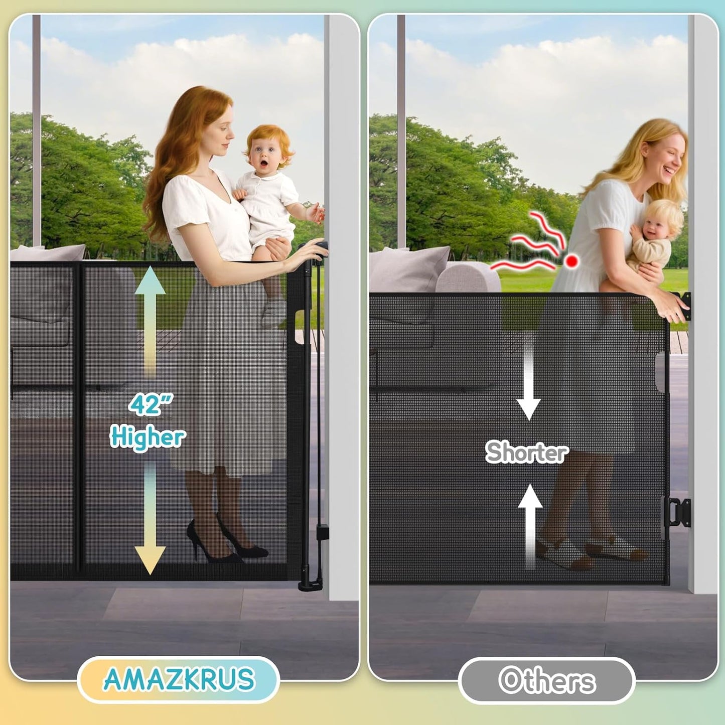 160 Inch Retractable Baby Gates Extra Wide, 42 Inch Extra Tall Retractable Gate, 13 FT Reinforced Retractable Dog Gate with Reinforcement Rod to Prevent Crawling Through, for Doorways, Stairs, Hallway