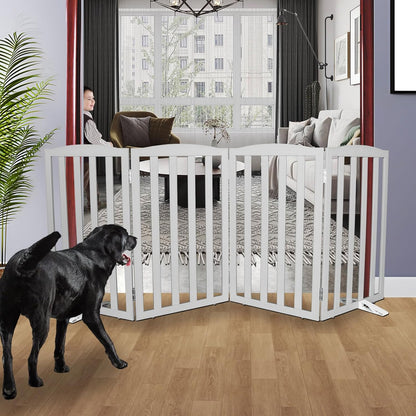 Freestanding Dog Gate Indoor,Doggie Gate Foldable Pet Gates for Doorways,Stairs or Hallways, Wooden Brown Pet Gate for the House, Pet Fence with Support Feet Included,24 "Height-3 Panels
