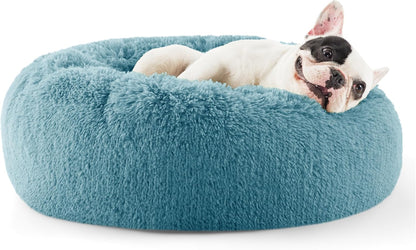 Bedsure Calming Dog Bed Medium Size Dog - Donut Washable Medium Pet Bed, 30 inches Anti-Slip Round Fluffy Plush Faux Fur Cat Bed, Fits up to 45 lbs Pets, Camel
