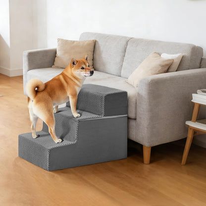 3-Step Dog Stairs for Small Dogs and Cats, 16in H Dog Steps for Couch, Sofa, Chair, Non-Slip Sturdy Pet Steps, Pet Ramp for High Bed Indoor