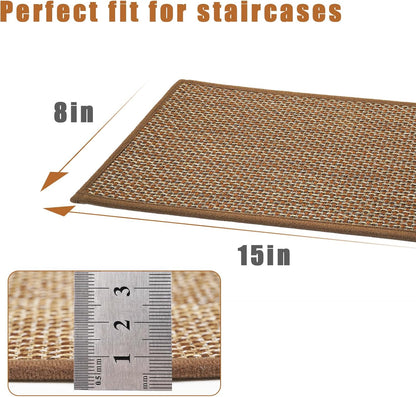 FlowaFoli Stair Treads for Wooden Steps Indoor,8" X 30" (15 in Pack) Stair Treads Non Slip, Machine Washable for Kids Elders and Pets,Beige