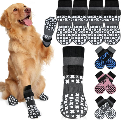 Non-Slip Dog Socks for Hardwood Floors Anti Slip Double-Sided Grippy Socks for Senior Dogs to Prevent Licking Paws, Scratching & Hot Pavement Premium Dog Paw Protector with Grippers Black L