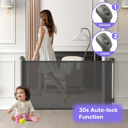 Retractable Baby Gate, Baby Gate for Stairs Auto-Lock, Dog Gates for Doorways Safety, Extends to 34.5x55in, Black