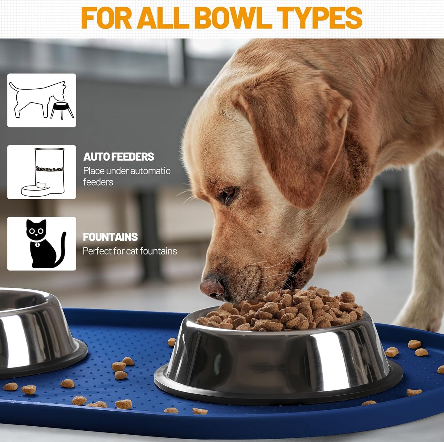Hubulk 100% Waterproof Silicone Pet Feeding Mat with Raised Edge for Food and Water, Dog Bowl Mats, Cat Bowls Placemat with High Lip Protects Floor for Cats and Dogs (Gray, 19" L x 12" W)