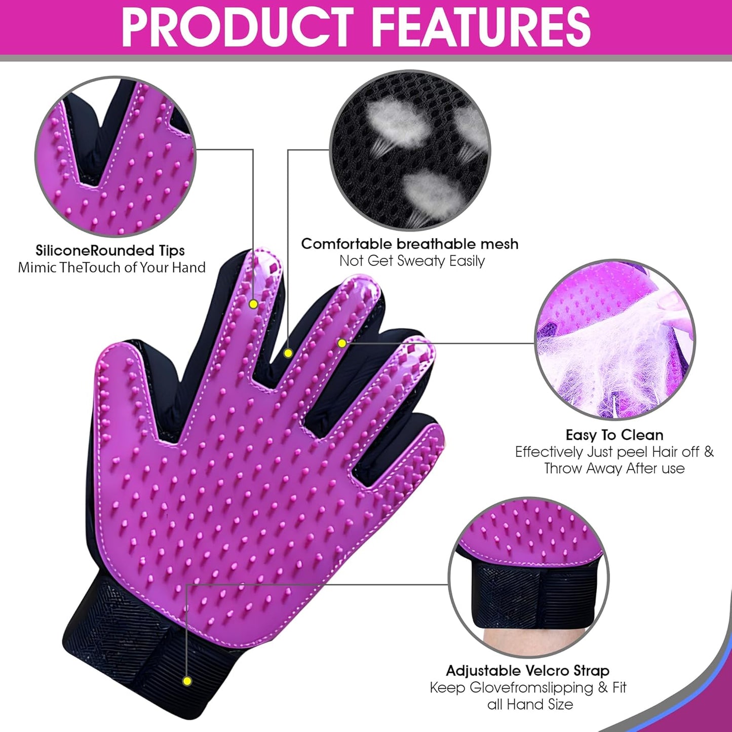 Upgrade Pet Grooming Gloves, Grooming Gloves for Dogs, Cats, Rabbits & Horses with Long and Short Hair, Efficient Pets Hair Remover Mittens - 1 Pair (Blue)