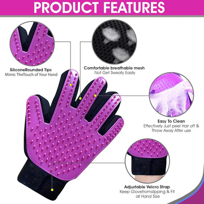 Upgrade Pet Grooming Gloves, Grooming Gloves for Dogs, Cats, Rabbits & Horses with Long and Short Hair, Efficient Pets Hair Remover Mittens - 1 Pair (Blue)