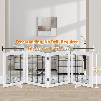LZRS 2-Panel Freestanding Foldable Wood Dog Gate – Solid Wood & Steel Wire, Chew-Resistant Pet Barrier for Indoor Use, Ideal for Small to Medium Dogs, White