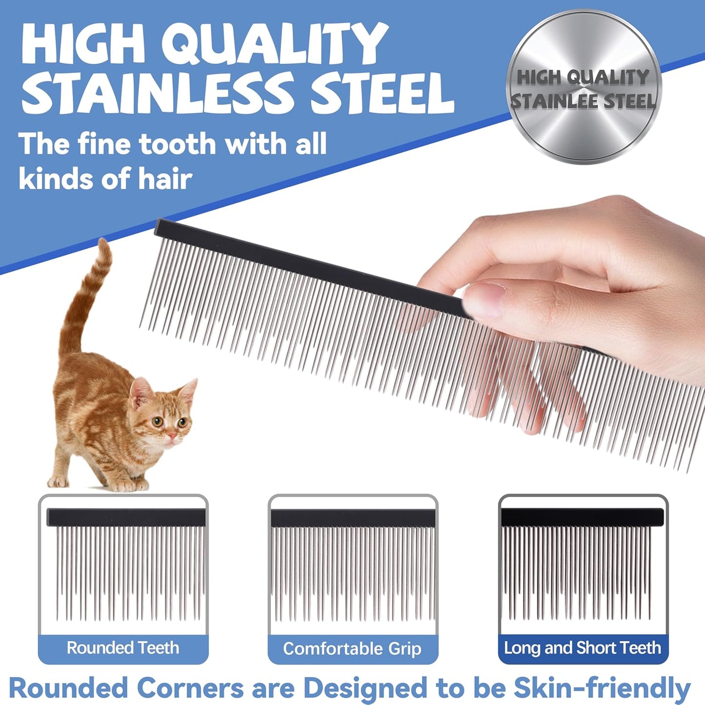 8.5 Inch Dual Tooth Pet Comb for Mats and Tangles,Poratable Grooming Dematting Comb for Indoor Long-haired Cats and Dogs,Pet Family Supplies,Removing Tangles,Knots,Undercoat and Excess Hair