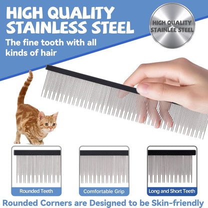 8.5 Inch Dual Tooth Pet Comb for Mats and Tangles,Poratable Grooming Dematting Comb for Indoor Long-haired Cats and Dogs,Pet Family Supplies,Removing Tangles,Knots,Undercoat and Excess Hair