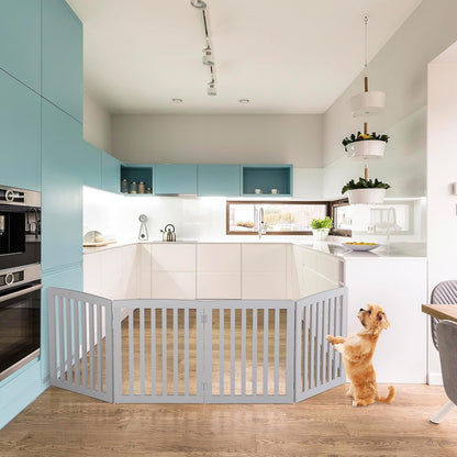Freestanding Pet Dog Gate 36 Inch Foldable Fence Indoor 3 Panel Extra Wide Wooden Dog Door for Stairs Hallways Doorways