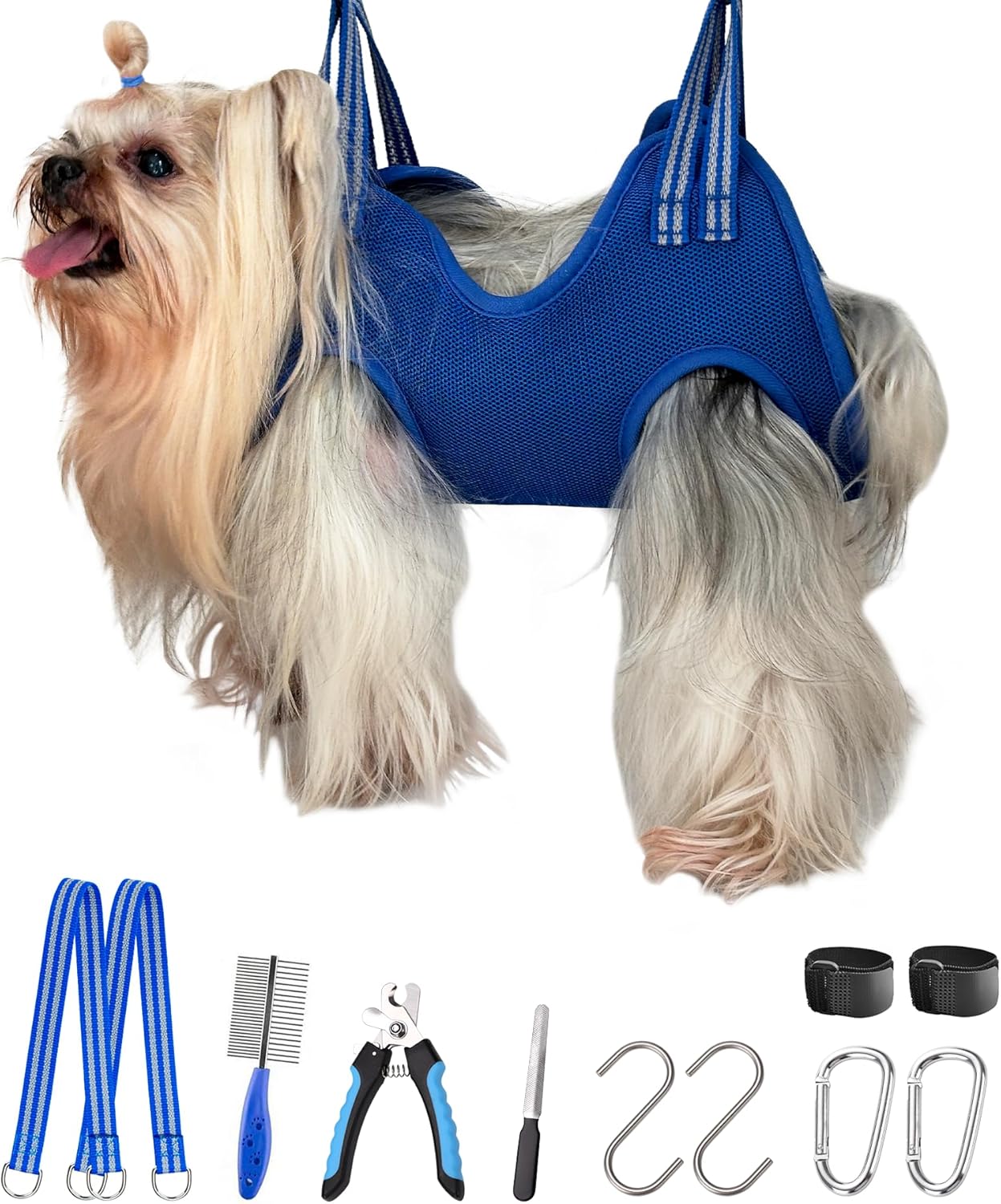 Kkiimatt 10 in 1 Pet Grooming Hammock Harness with Nail Clippers/Trimmer, Nail File, Dog Hammock/Grooming Sling for Nail Trimming/Clipping