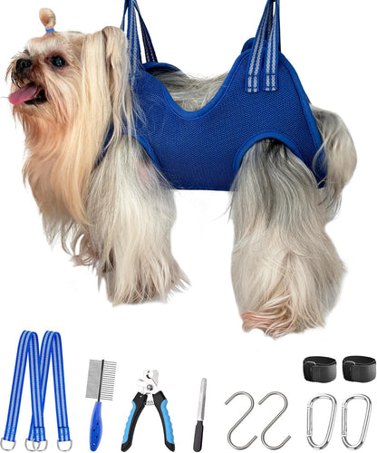 Kkiimatt 10 in 1 Pet Grooming Hammock Harness with Nail Clippers/Trimmer, Nail File, Dog Hammock/Grooming Sling for Nail Trimming/Clipping