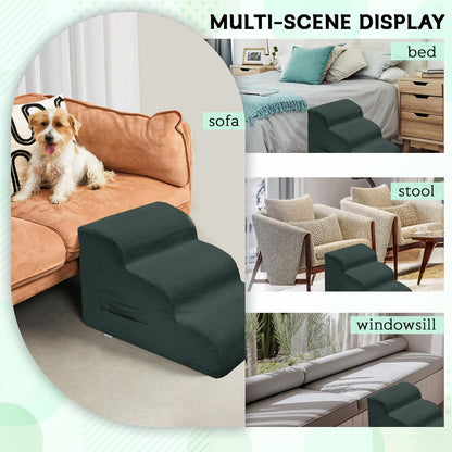 Mesa Lemon Dog Stairs & Steps for High Beds, 3 Steps High Density Foam Waterproof Dog Ramp for Small Dogs and Cats, Pet Stairs with Removable Washable Cover for Bed, Couch, Sofa and Car (H:16")