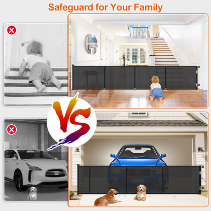 Upgrade 120 inch Retractable Baby Gates, EZIGO Extra Wide Baby Gate for Large Opening Extra Long Mesh Gate for Kids or Pet Dog Gate Child Safety Gate for Stairs Hallways Doorway Indoor Outdoor, Gray