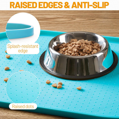 Hubulk 100% Waterproof Silicone Pet Feeding Mat with Raised Edge for Food and Water, Dog Bowl Mats, Cat Bowls Placemat with High Lip Protects Floor for Cats and Dogs (Gray, 19" L x 12" W)