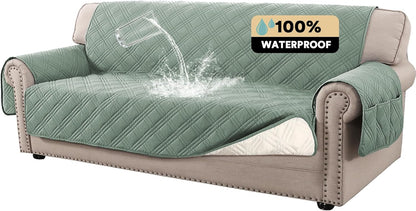 PrinceDeco 100% Waterproof Couch Cover for 3 Cushion Couch Sofa Pet Friendly Non-Slip Couch Cover for Dogs Washable Water Resistant Furniture Protector with Elastic Straps(Sofa 68", French Oak)