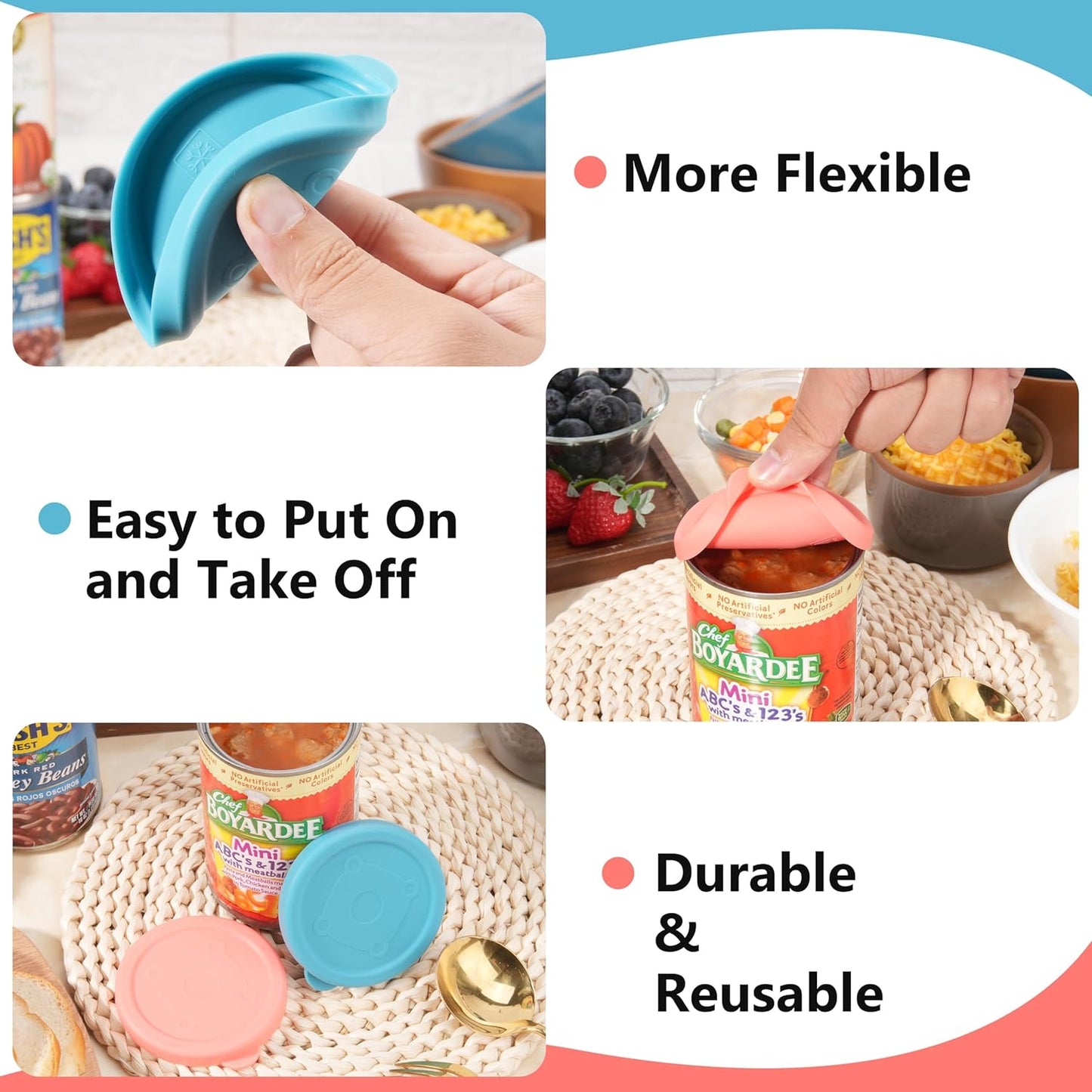 2PCs 3.0-inch Silicone Can Lids for Chef Boyardee | Van Camp's | Goya | Bush's Best | Farmer's Market Can, Can Cover for Canned Goods, Soup Can Cap, Fit Most Standard Size, Dishwasher Safe (Lids ONLY)