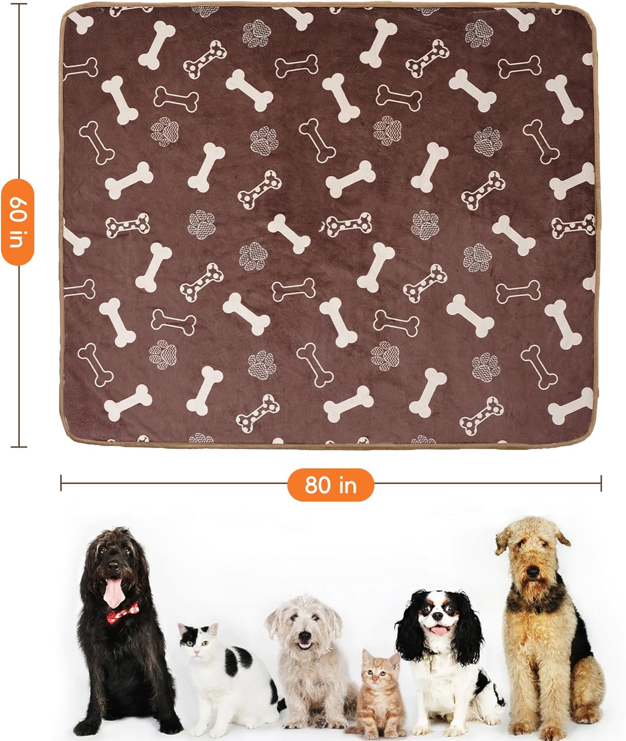 Waterproof Dog Blankets Pet Blanket 50"x60", Soft Fluffy Sofa Car Bed Protector, Reversible Sherpa Fleece Dog Blanket for Large Dogs (Dark Grey-Paws)