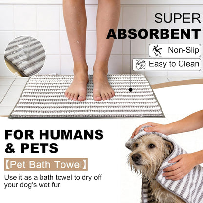 pobopobo Dog Door Mat for Muddy Paws - Absorbent & Washable Chenille Rug, Non-Slip Dirt Trapper for Indoor Outdoor Entryway, Quick Dry Pet Mat for Muddy Dogs (Striped Gray-Blue&White, 24" x 16")