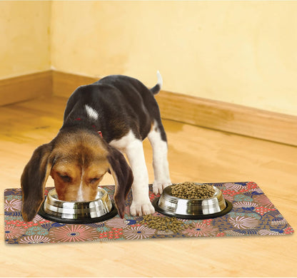 Drymate Pet Bowl Placemat, Dog & Cat Food Feeding Mat - Absorbent Fabric, Waterproof Backing, Slip-Resistant - Machine Washable/Durable (USA Made) (12” x 20”) (Indigo)