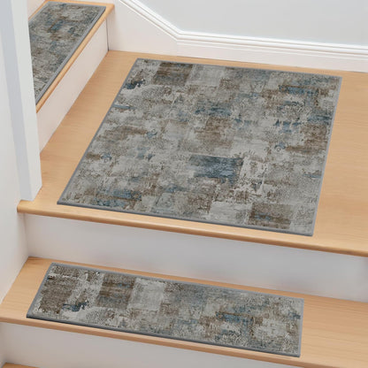 Non-Slip Stair Treads for Wooden Steps 15pcs,8"x30" Stair Carpet Treads for Indoor Use,Peel and Stick Stair Runners,Washable Reusable Adhesive Backing,Pet-Friendly Stair Capet for Kids,Elders,Dogs