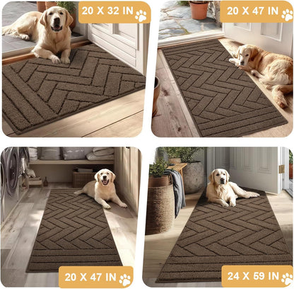 Tindbea Dog Mat for Mud Paws,Absorbs Moisture Dirt Non-Slip Washable Mud Mat for Dogs,Soft Rubber Backing Front Inside Pet Rug for Entryway, Dog Paws, Patio(20"x48",Charcoal)