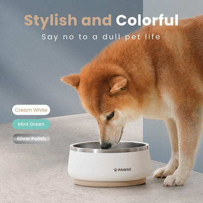 Pawaii Dog Bowl, 34 oz Double-Wall Stainless Steel Food and Water Bowl, Non-Slip Rubber Base, Dishwasher Safe, ID Tag Included, (1 Pack)