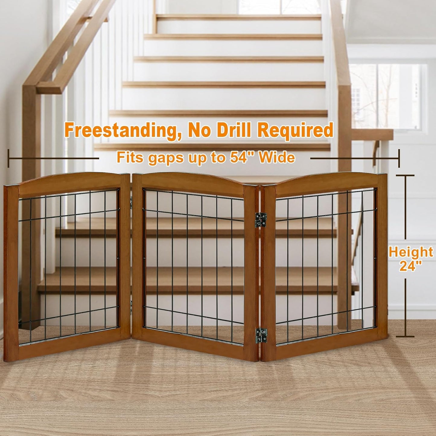 LZRS 2-Panel Freestanding Foldable Wood Dog Gate – Solid Wood & Steel Wire, Chew-Resistant Pet Barrier for Indoor Use, Ideal for Small to Medium Dogs, White
