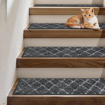 sarben Non Slip Stair Treads for Wooden Steps 15PCS - 8"x30" Indoor Safety Carpet, Edging Mats with TPE Adhesive Backing, Pet and Elderly Friendly Stair Rugs (Taupe) - Colors B